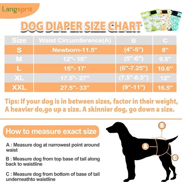 Langsprit Washable Female Dog Diapers (3 Pack) - Reusable Diaper XLarge - Picture 2 of 10